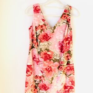 Talbots women's pink floral print sleeveless sheath dress Size 6P